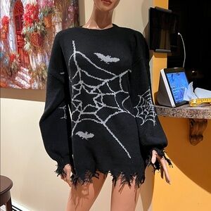 Goth Black spider Web & bat S Sweater nwot